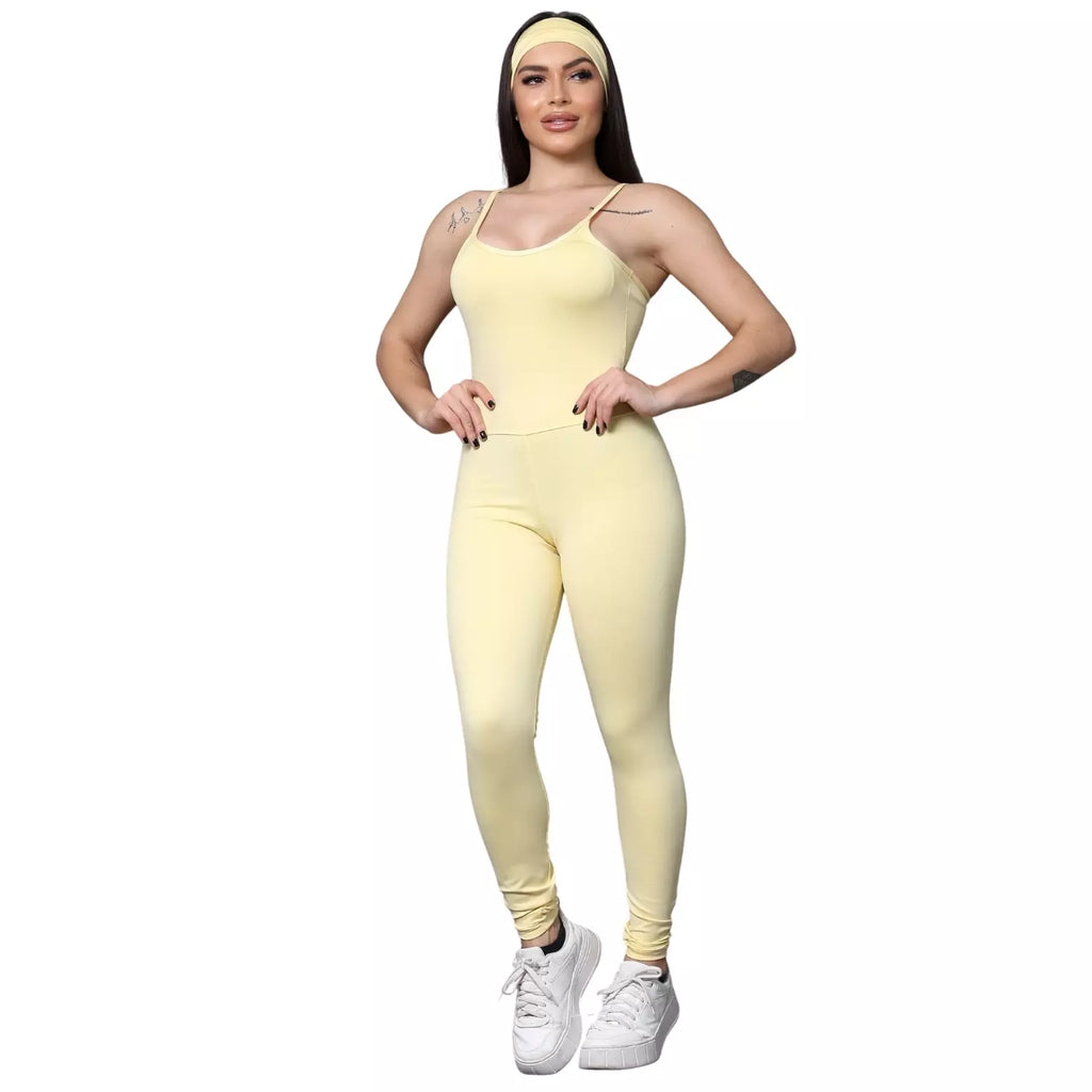 Macacão Akabody Longo + Faixa de Cabelo - Amarelo Manteiga