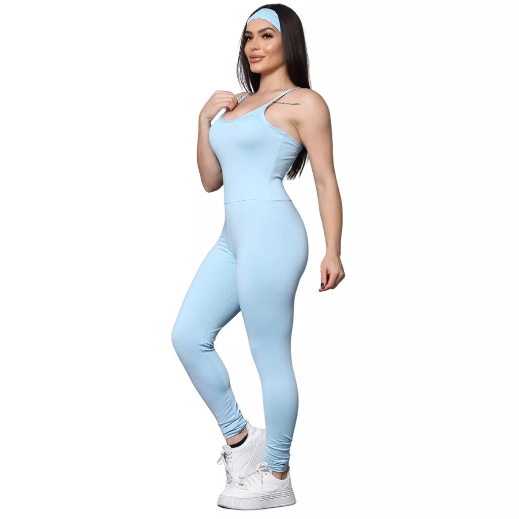 Macacão Akabody Longo + Faixa de Cabelo - Azul Bebê