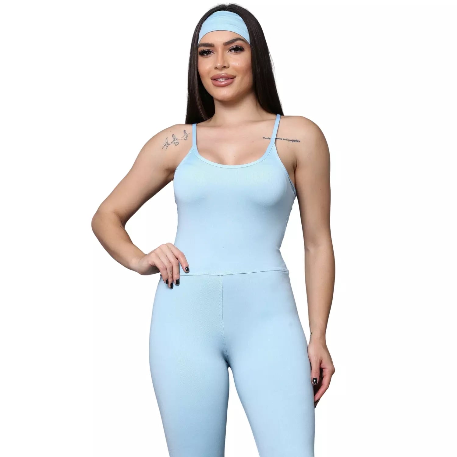 Macacão Akabody Longo + Faixa de Cabelo - Azul Bebê