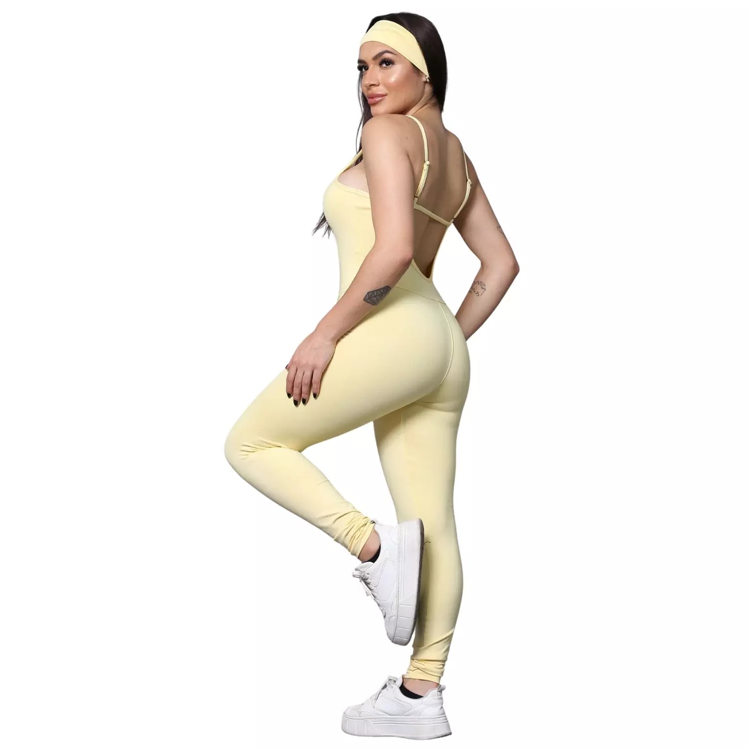 Macacão Akabody Longo + Faixa de Cabelo - Amarelo Manteiga