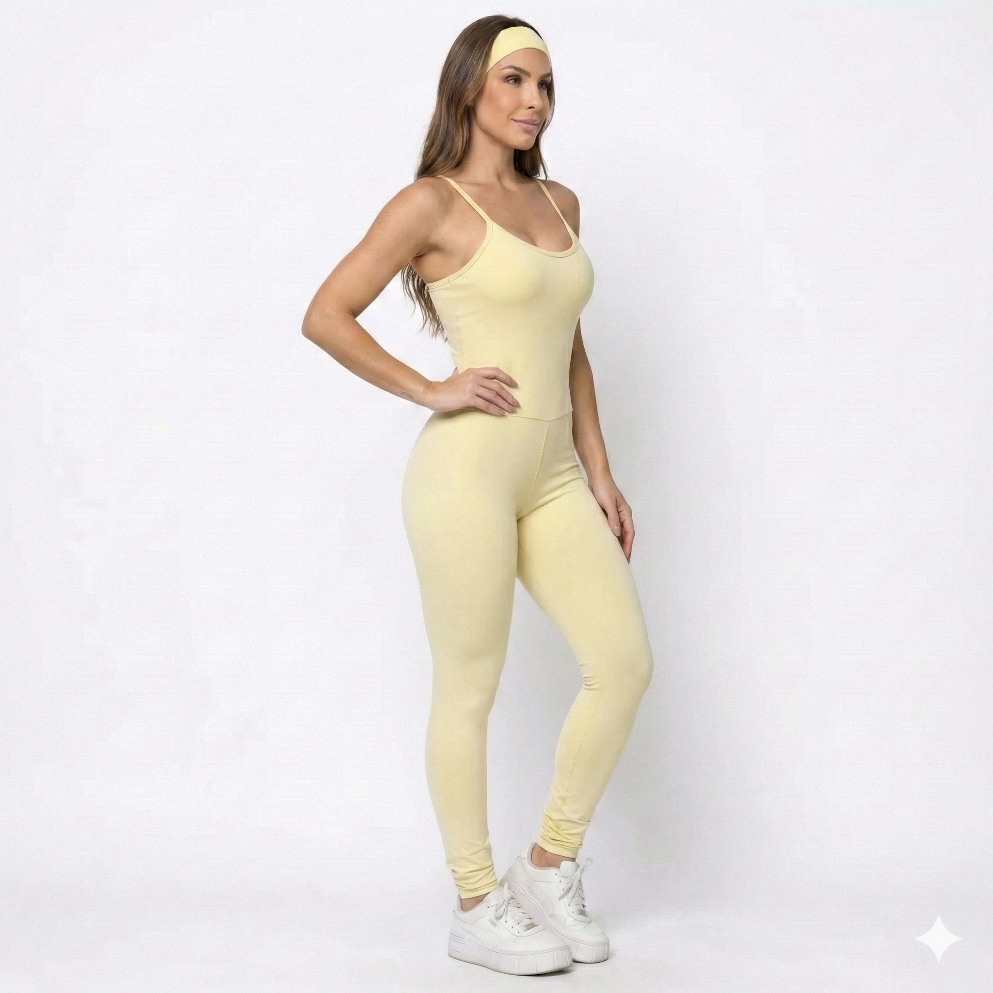 Macacão Akabody Longo + Faixa de Cabelo - Amarelo Manteiga