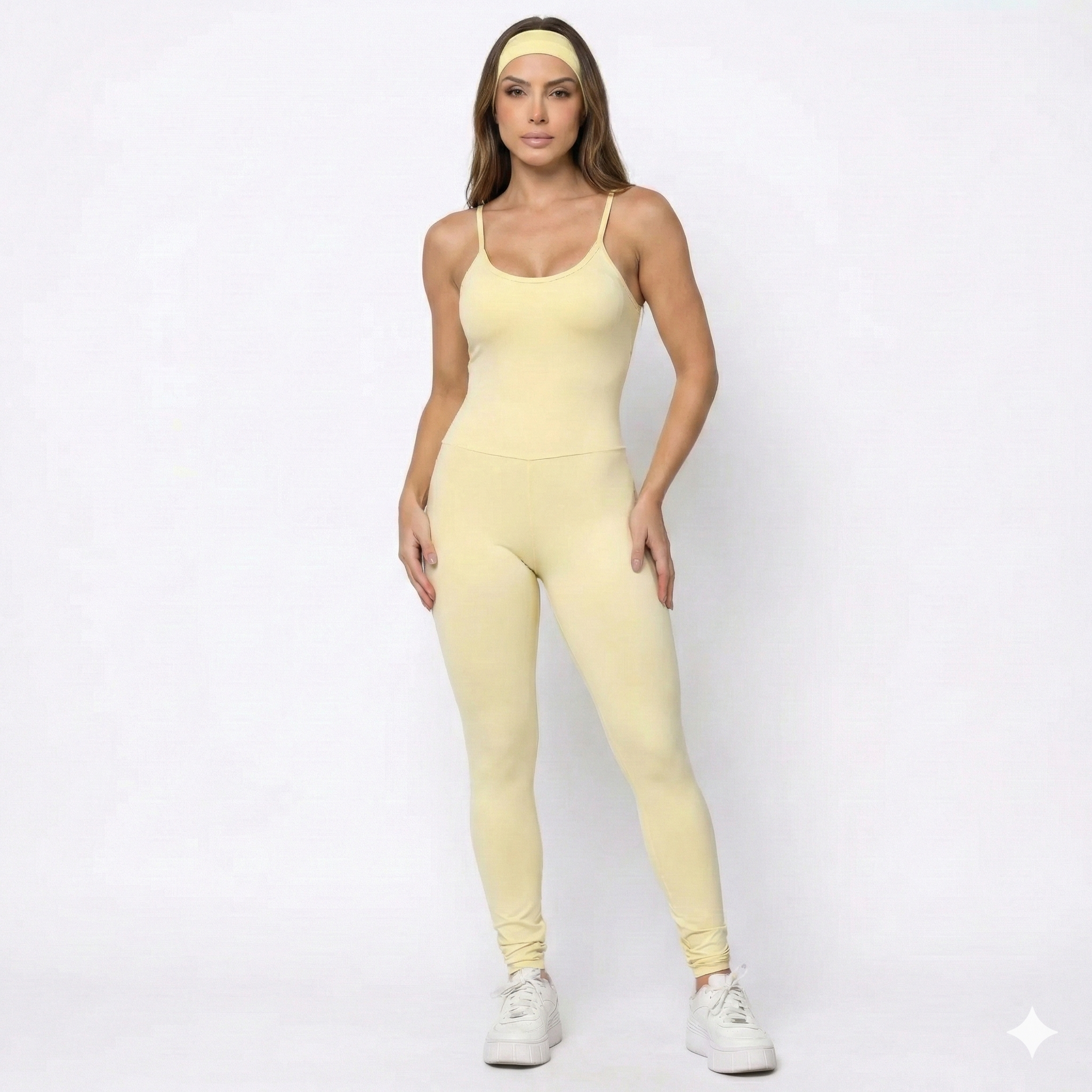 Macacão Akabody Longo + Faixa de Cabelo - Amarelo Manteiga